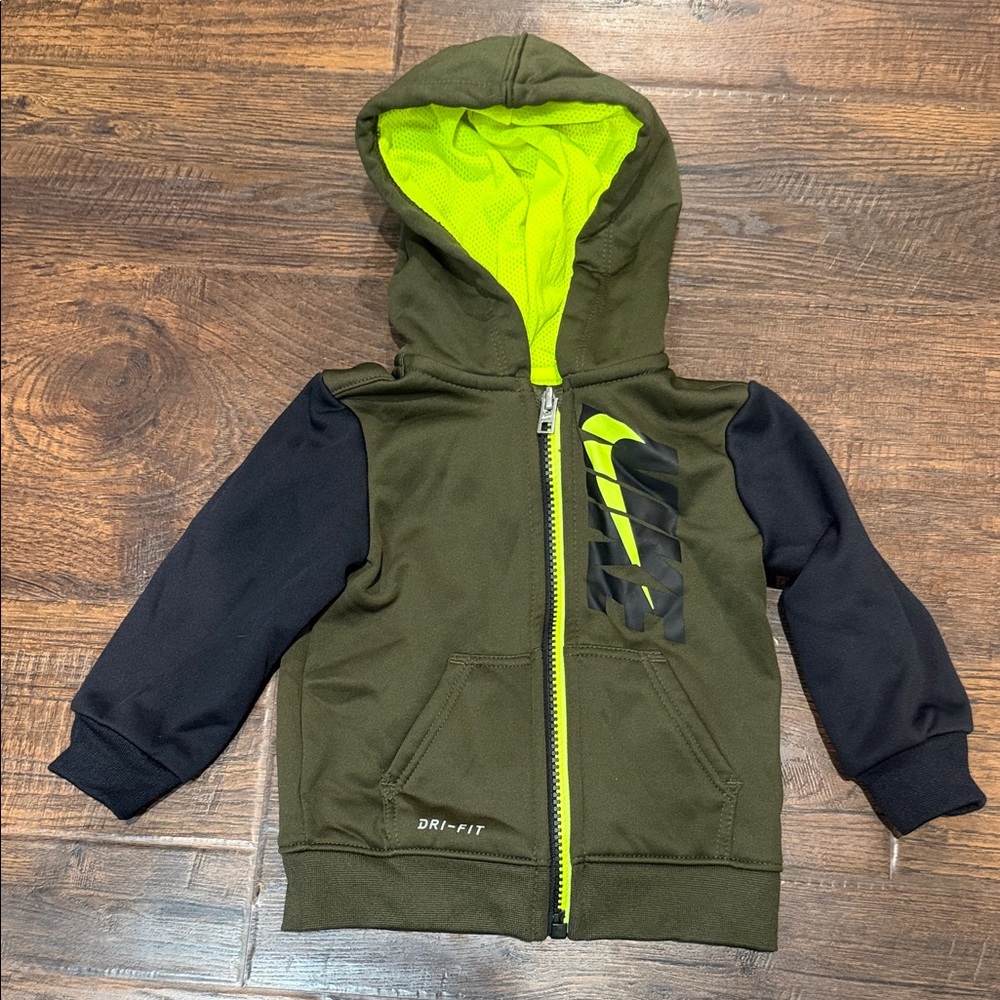 Nike Olive Green & Black Hooded Zip Jacket - Toddler